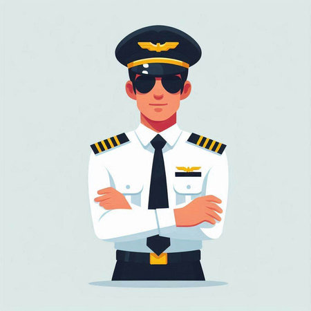 Pilot in uniform. Vector illustration in a flat style on a white background.のイラスト素材