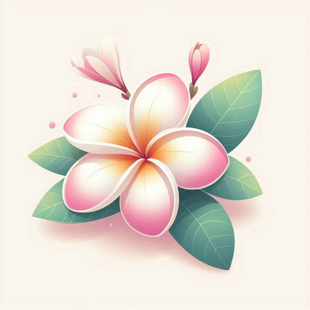 Plumeria flower with leaves on light background. Vector illustration.のイラスト素材