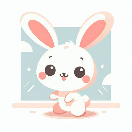 Cute cartoon bunny sitting on the windowsill. Vector illustration.のイラスト素材