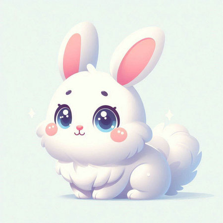 Cute cartoon white rabbit sitting on the floor. Vector illustration.のイラスト素材