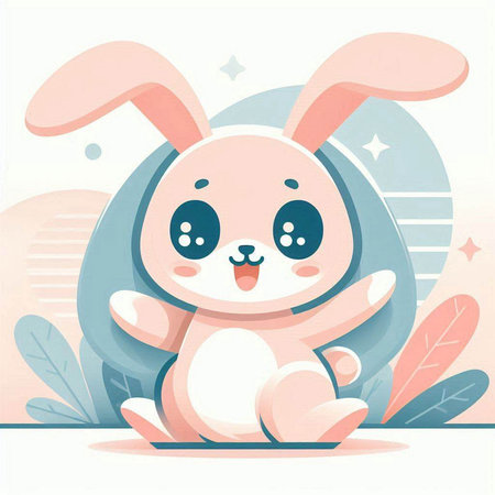 Cute cartoon bunny on the background of nature. Vector illustration.のイラスト素材