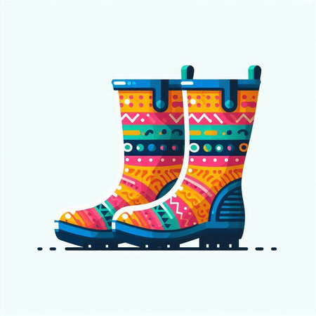 Vector illustration of rubber boots with ethnic ornaments in flat style.のイラスト素材