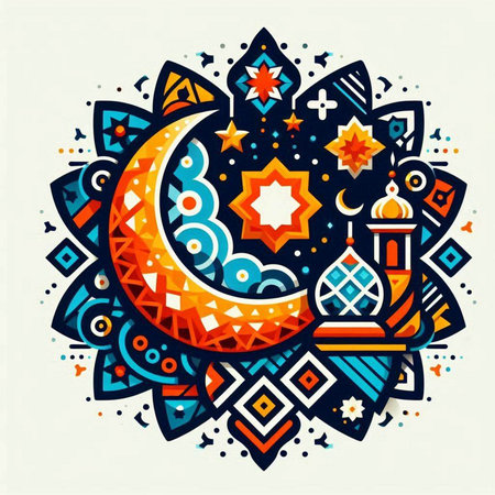 Ramadan Kareem card with crescent moon and stars. Vector illustrationのイラスト素材