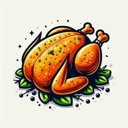 Vector illustration of Roast turkey on white background. Happy Thanksgiving Day.のイラスト素材