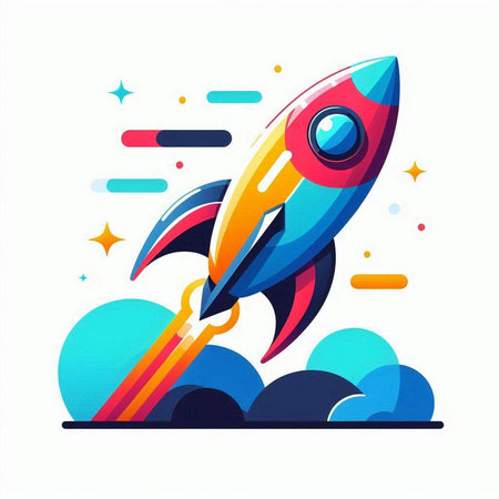 Rocket launch vector illustration. Start up business concept. Rocket ship.のイラスト素材