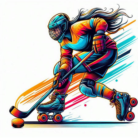 Hockey player with skates and stick. Vector sport illustration.のイラスト素材