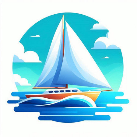 Sailing boat on the sea. Vector illustration of a yacht.のイラスト素材