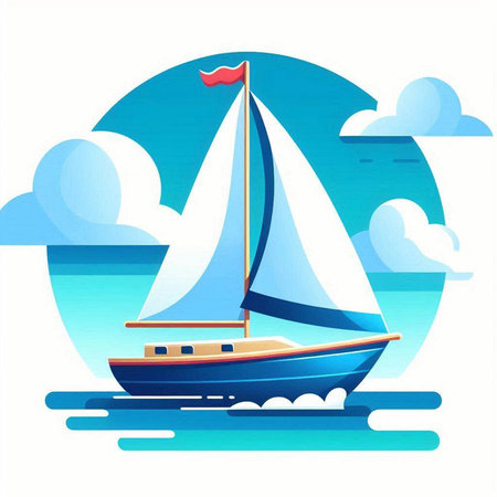 Sailing boat on the sea. Vector illustration in flat style.のイラスト素材