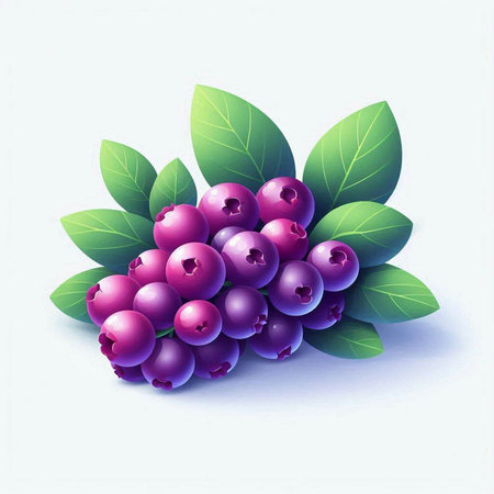 Blueberry bunch with leaves on a white background. Vector illustration.のイラスト素材