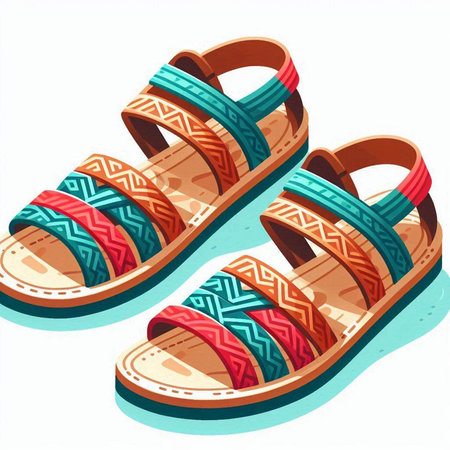 Vector illustration of a pair of sandals on a white background.のイラスト素材