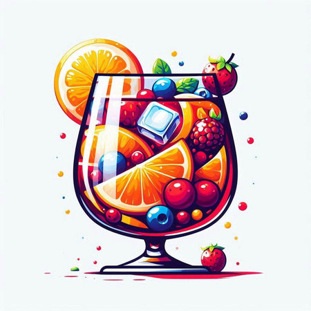 Cocktail with fruits, berries and ice. Vector illustration.のイラスト素材