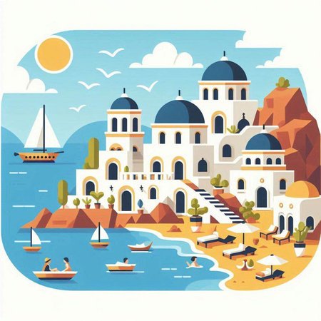 Santorini island in Greece. Flat style vector illustration.のイラスト素材