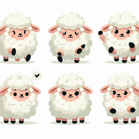 Sheep with different emotions. Funny cartoon character. Vector illustration.のイラスト素材
