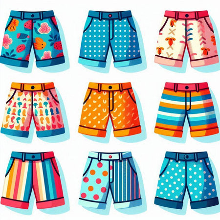 Set of beach shorts isolated on white background. Vector cartoon illustration.のイラスト素材