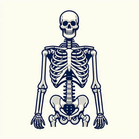 Human skeleton isolated on white background. Vector illustration in vintage style.のイラスト素材