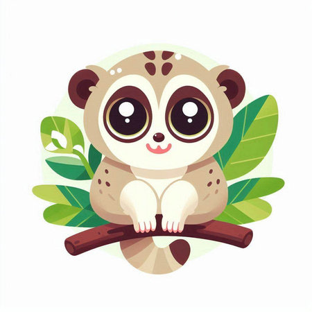Cute cartoon lemur on a tree branch. Vector illustration.のイラスト素材