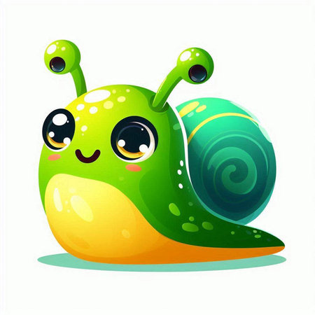 Cute cartoon green snail isolated on white background. Vector illustration.のイラスト素材