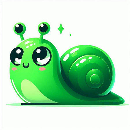 Cartoon cute green snail on a white background. Vector illustration.のイラスト素材