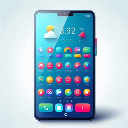 Modern smartphone with colorful application icons on the screen. Vector illustration.のイラスト素材