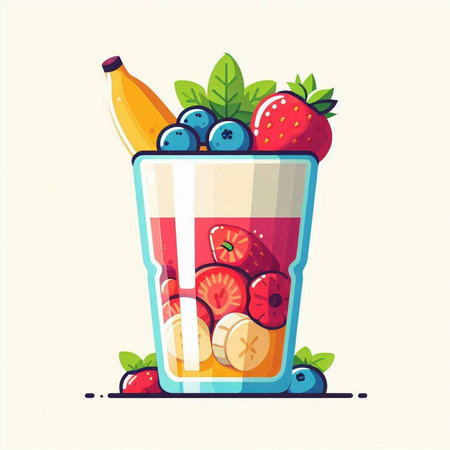 Fruit smoothie in a glass with berries. Vector illustration.のイラスト素材