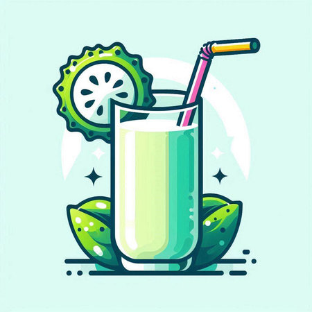 Cocktail with lime and straw. Vector illustration in flat styleのイラスト素材