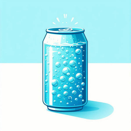 illustration of soda can with water drops on white and blue backgroundのイラスト素材