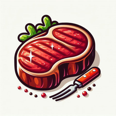 Steak. Vector illustration of a piece of meat with a knife and pepper.のイラスト素材