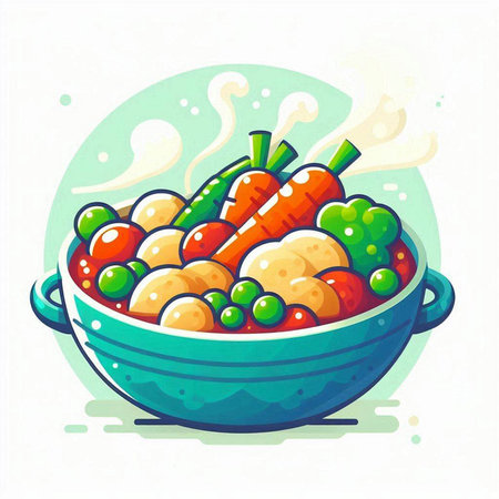 Illustration of a bowl of vegetable salad with carrots, peas, beans and peasのイラスト素材