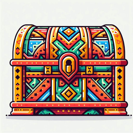 Treasure chest. Colorful vector illustration in doodle style.のイラスト素材