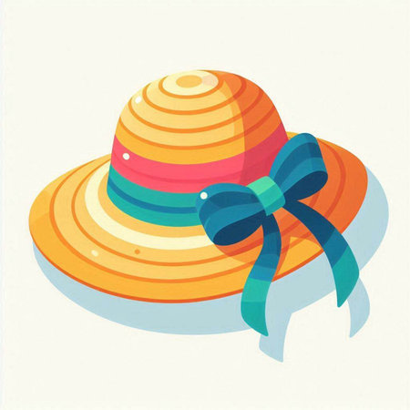 Summer hat with blue bow. Vector illustration in flat cartoon style.のイラスト素材