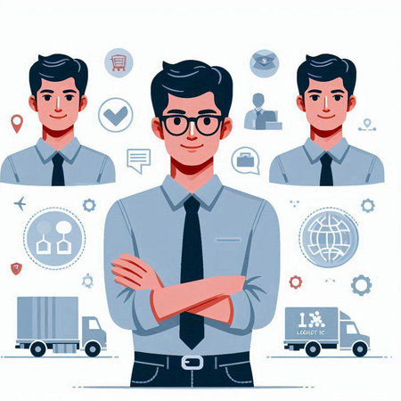 Businessman character. Vector illustration in flat style. Businessman in a shirt and tie.のイラスト素材