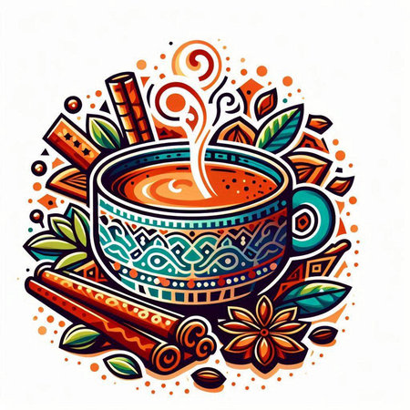 Cup of coffee with cinnamon and anise. Vector illustration.のイラスト素材