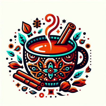 Cup of hot tea with cinnamon and leaves. Vector illustration.のイラスト素材