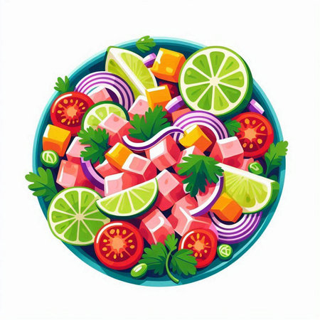 Salad with tuna, tomato, cucumber, onion and parsley. Vector illustrationのイラスト素材
