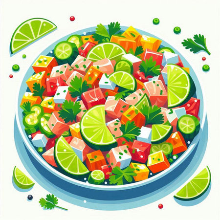 Salad with tuna, lime and parsley. Vector illustration.のイラスト素材