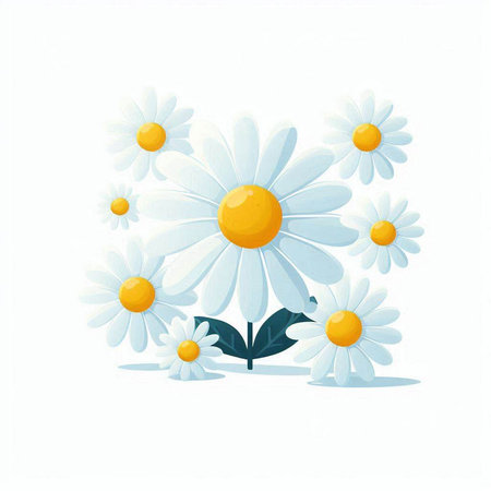 Cute chamomile flowers on white background. Vector illustration.のイラスト素材