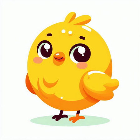 Cute cartoon yellow chicken isolated on white background. Vector illustration.のイラスト素材