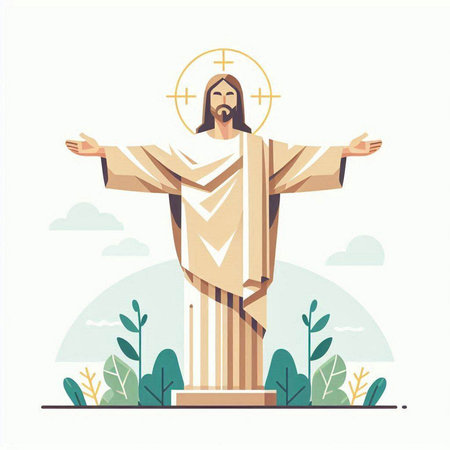 Jesus Christ on the cross. Vector illustration in flat cartoon style.のイラスト素材