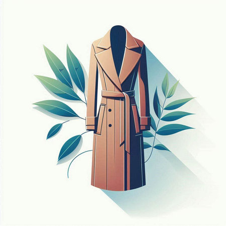 Women's coat on a background of leaves. Vector illustration in retro styleのイラスト素材