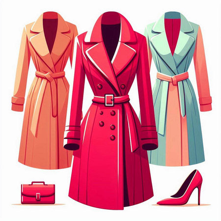 Vector illustration of women's clothing and accessories. Fashionable women's clothing.のイラスト素材