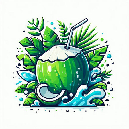 Coconut water drink vector illustration. Hand drawn illustration of coconut water drink.のイラスト素材