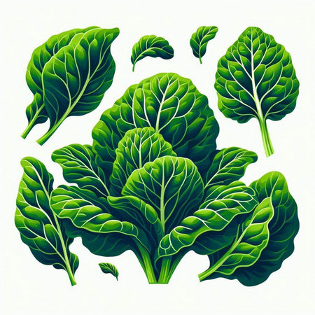 Set of green chard leaves isolated on white background. Vector illustration.のイラスト素材