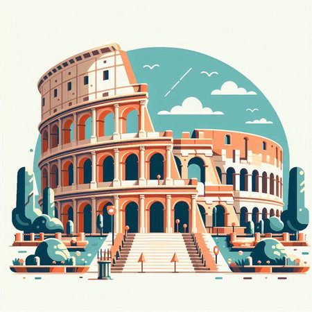 Colosseum in Rome, Italy. Vintage vector illustration.のイラスト素材