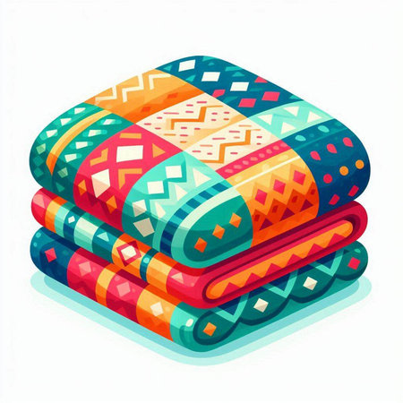 Colorful knitted blankets isolated on white background. Vector illustration.のイラスト素材