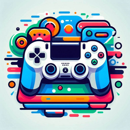 Retro video game controller on colorful background. Colorful vector illustration.のイラスト素材