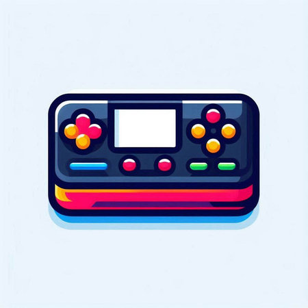 Retro video game console isolated on blue background. Vector illustration.のイラスト素材