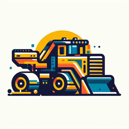 Vector illustration of a heavy construction vehicle. Heavy machinery for road works.のイラスト素材