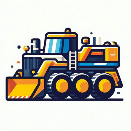 Bulldozer icon. Heavy duty construction equipment. Vector illustration.のイラスト素材