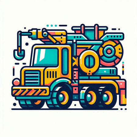 Truck. Vector illustration in flat linear style on white background.のイラスト素材