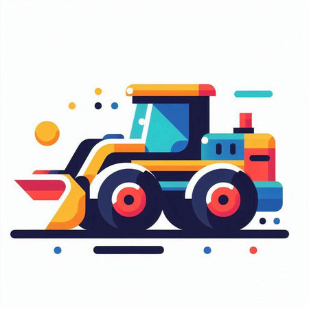 Colorful toy bulldozer on a white background. Vector illustration.のイラスト素材